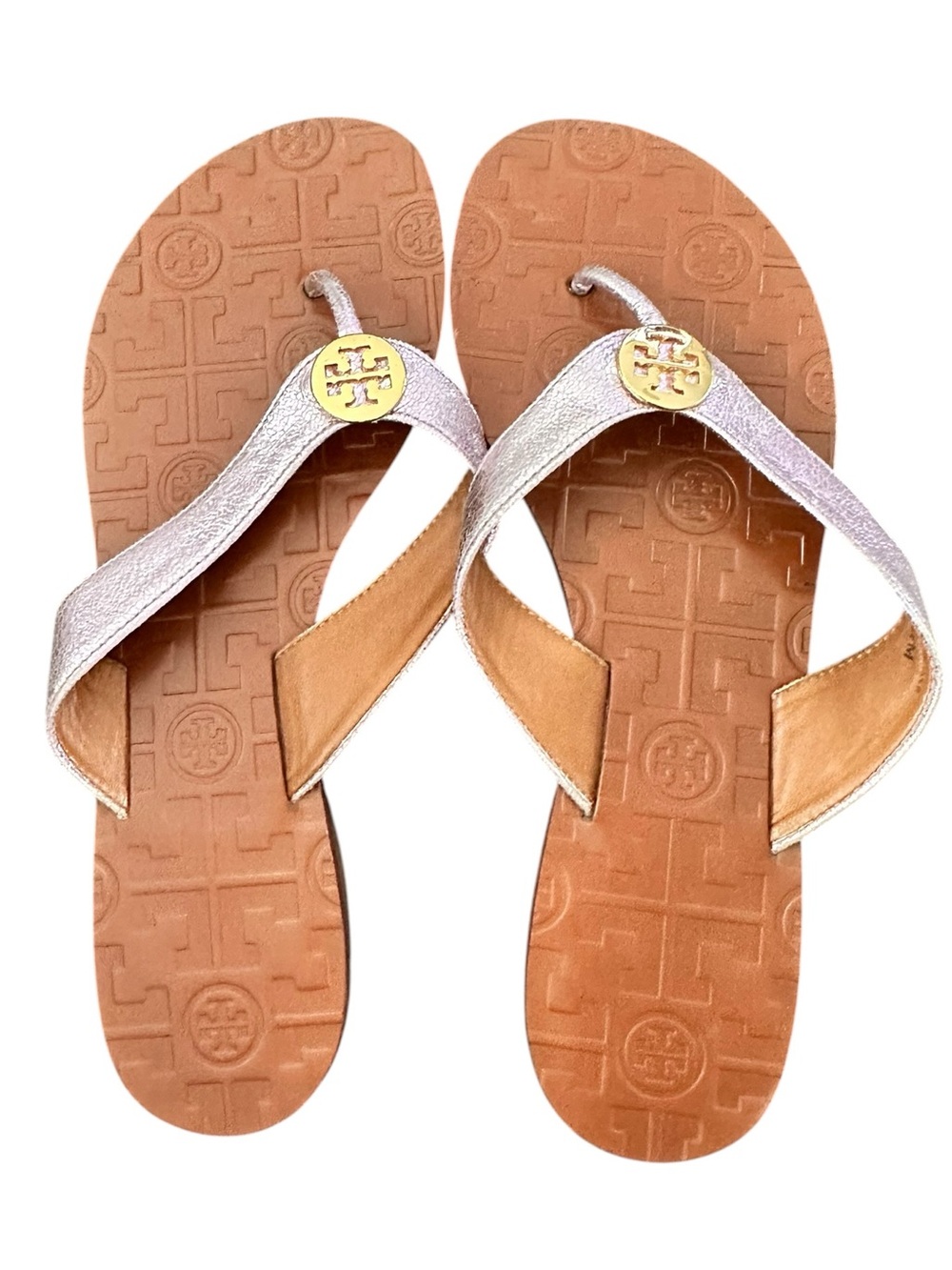 Tory Burch Thora Reverse Metallic Lavender Gold Purple Sandals Flip Flops 7 - Picture 2 of 9